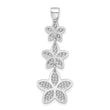 Sterling Silver Rhodium Polished Plated Beaded Flower Pendant