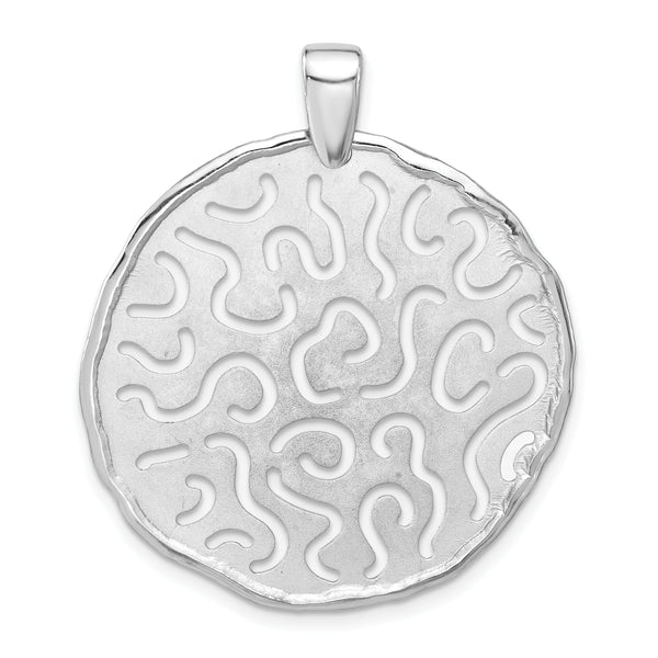 Sterling Silver Rhodium Plated Polished and Brushed Pendant