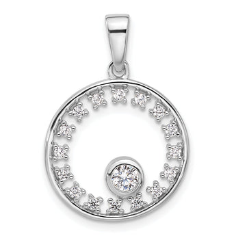 Sterling Silver Rhodium-plated Fancy CZ Circle Pendant
