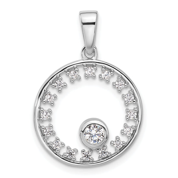 Sterling Silver Rhodium-plated Fancy CZ Circle Pendant