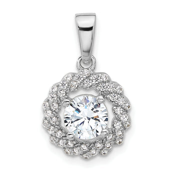 Sterling Silver Rhodium-plated Fancy CZ Round Pendant