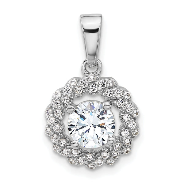 Sterling Silver Rhodium-plated Fancy CZ Round Pendant