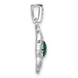 Sterling Silver RH-pltd Green Glass & Clear CZ Fancy Vintage Pendant
