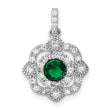 Sterling Silver RH-pltd Green Glass & Clear CZ Fancy Vintage Pendant
