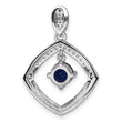 Sterling Silver RH-pltd Blue Glass and Clear CZ Fancy Square Pendant