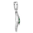 Sterling Silver RH-pltd Green Glass and Clear CZ Fancy Square Pendant