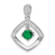 Sterling Silver RH-pltd Green Glass and Clear CZ Fancy Square Pendant