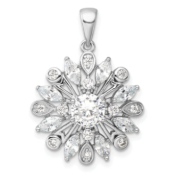 Sterling Silver Rhodium-plated CZ Floral Pendant