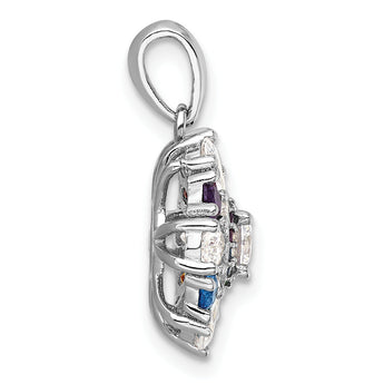 Sterling Silver Rhodium-pltd Rainbow Nano Crystal &Clear CZ Floral Pendant