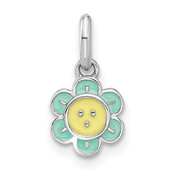Sterling Silver RH-plated Blue & Yellow Enamel Flower Children's Pendant