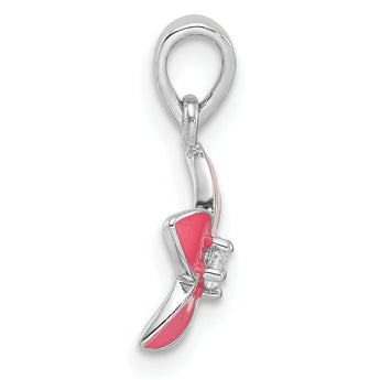 Sterling Silver Rhod-plated Pink Enamel & CZ Flower Children's Pendant