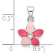 Sterling Silver Rhod-plated Pink Enamel & CZ Flower Children's Pendant