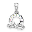 Sterling Silver Rhod-plated Crystal Rainbow & Clouds Children's Pendant