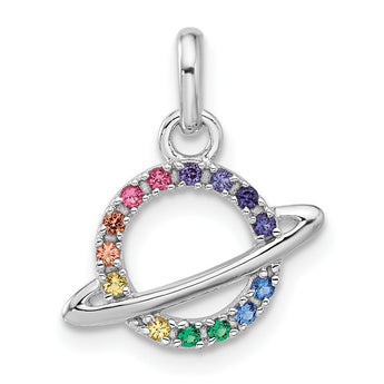 Sterling Silver Rhod-plated Multi-color Crystal Planet Children's Pendant