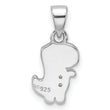 Sterling Silver RH-plated Pink Enamel & CZ Dinosaur Children's Pendant