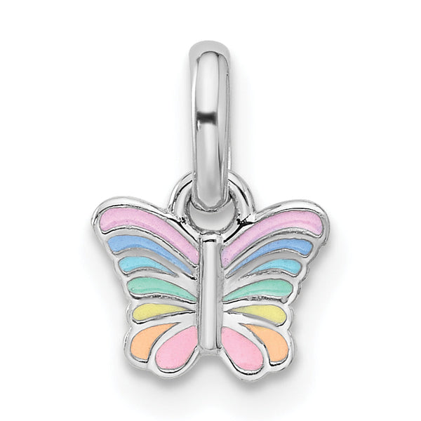 Sterling Silver Rhodium-plated Children's Small Enamel Butterfly Pendant