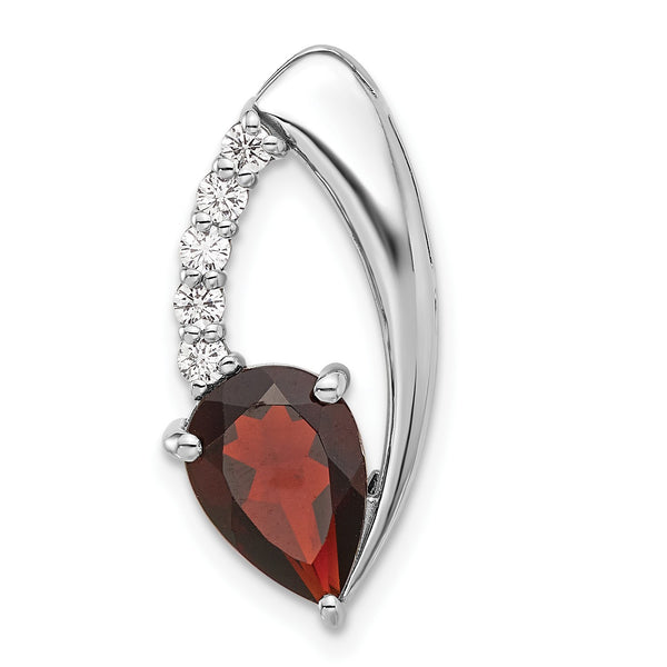 Sterling Silver Rhodium-plated Garnet and CZ Chain Slide - Birthstone Company
