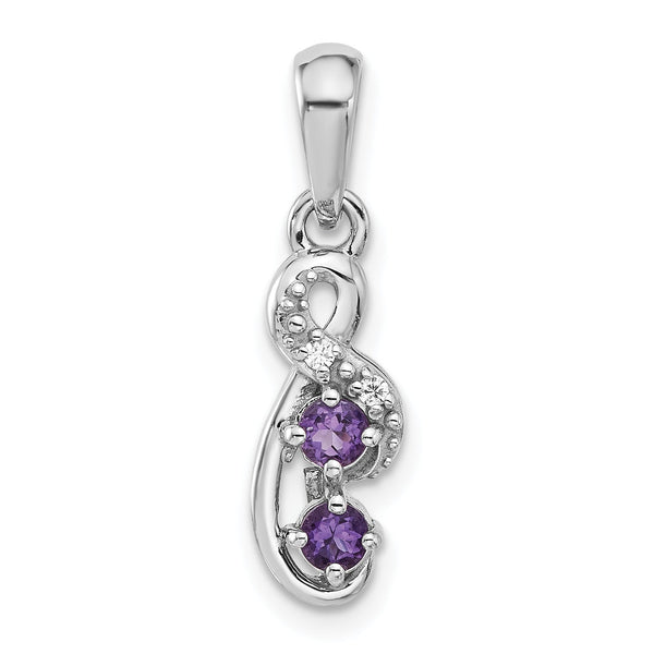 Sterling Silver Rhodium-plated Amethyst and CZ Swirl Pendant