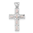 Sterling Silver Flash Platinum-plated Created Opal Cross Pendant