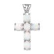 Sterling Silver Flash Platinum-plated Created Opal Cross Pendant