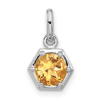 Sterling Silver Rhodium-plated Polished Solitaire Citrine Charm Pendant