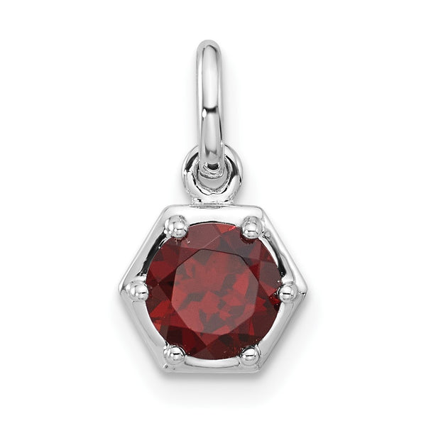 Sterling Silver Rhodium-plated Polished Solitaire Garnet Charm Pendant - Birthstone Company