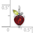 Sterling Silver Rhodium-plated Garnet and Peridot Apple Pendant - Birthstone Company
