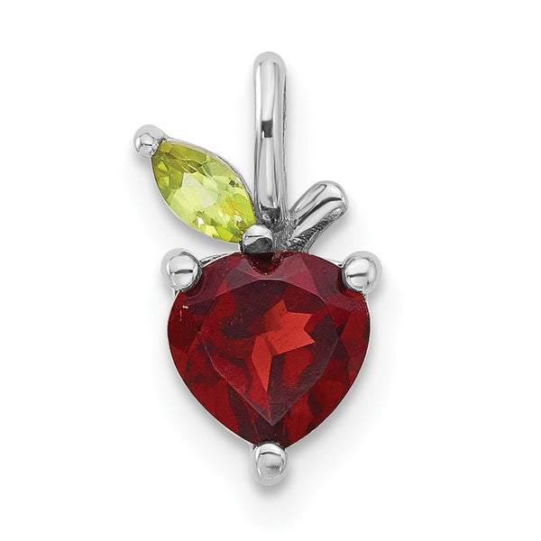 Sterling Silver Rhodium-plated Garnet and Peridot Apple Pendant - Birthstone Company