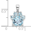 Sterling Silver Rhodium-plated Polished Sky Blue Topaz Paw Pendant