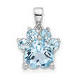 Sterling Silver Rhodium-plated Polished Sky Blue Topaz Paw Pendant