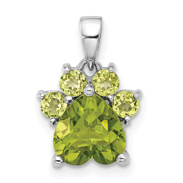 Sterling Silver Rhodium-plated Polished Peridot Paw Pendant
