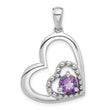 Sterling Silver Rhodium-plated Amethyst Double Heart Pendant