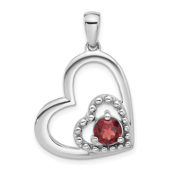 Sterling Silver Rhodium-plated Garnet Double Heart Pendant