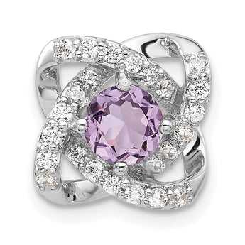 Sterling Silver Rhodium-plated Polished Amethyst/CZ Chain Slide Pendant