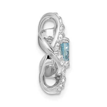 Sterling Silver Rh-plated Polished Sky Blue Topaz/CZ Chain Slide Pendant