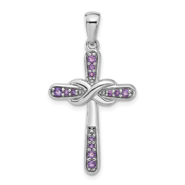 Sterling Silver Rhodium-plated Amethyst Infinity Cross Pendant