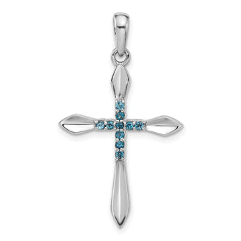 Sterling Silver Rhodium-plated London Blue Topaz Cross Pendant