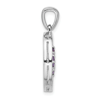Sterling Silver Rhodium-plated Amethyst Basket Weave Design Pendant