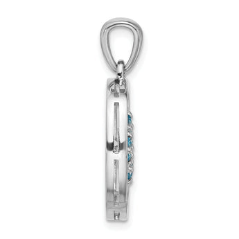 Sterling Silver Rhodium-plated Lt Swiss Blue Topaz Basket Weave Pendant