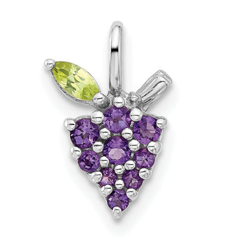 Sterling Silver Rhodium-plated Amethyst and Peridot Grapes Pendant