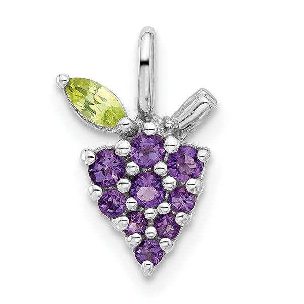 Sterling Silver Rhodium-plated Amethyst and Peridot Grapes Pendant