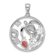 Sterling Silver Rhodium-plated Polished Rainbow Multi-Gemstone Sea Turtle Pendant - Birthstone Company