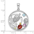 Sterling Silver Rhodium-plated Polished Rainbow Multi-Gemstone Sea Turtle Pendant - Birthstone Company