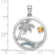 Sterling Silver Rhodium-plated Rainbow Multi-Gemstone Ocean Palm Tree Penda