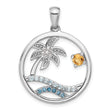 Sterling Silver Rhodium-plated Rainbow Multi-Gemstone Ocean Palm Tree Penda