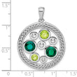 Sterling Silver Rhodium Cr. Emerald Peridot and White Topaz Circle Pendant