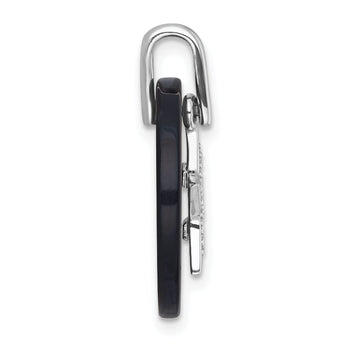 Onyx Circle & Cubic Zirconia Star Dangle Pendant in Sterling Silver, 24mm Moveable