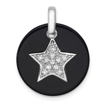 Onyx Circle & Cubic Zirconia Star Dangle Pendant in Sterling Silver, 24mm Moveable