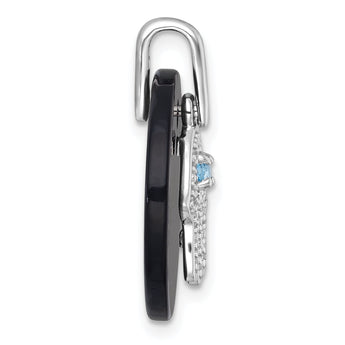 Hamsa Dangle Pendant in Sterling Silver with Onyx, 24mm, Topaz & Cubic Zirconia