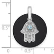 Hamsa Dangle Pendant in Sterling Silver with Onyx, 24mm, Topaz & Cubic Zirconia